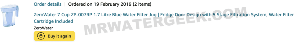 ZeroWater Filter Receipt